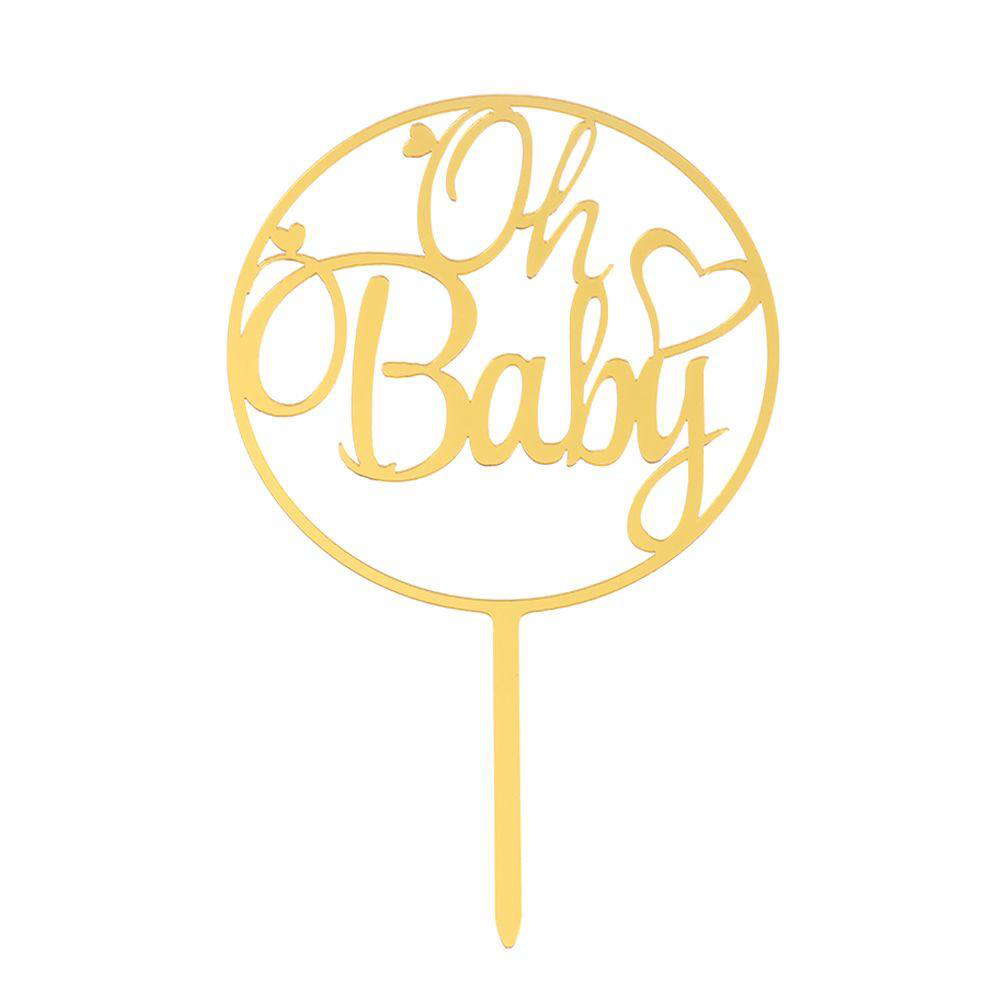 Topper Oh Baby με καρδιά στρόγγυλο απλό χρυσό 16cm