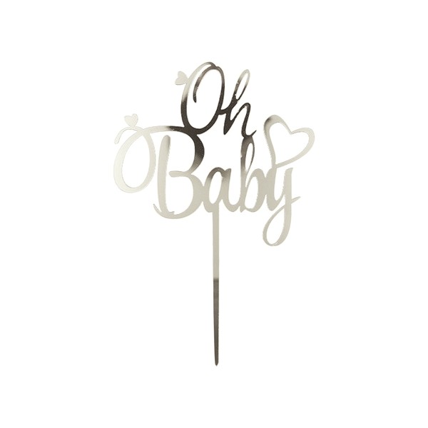 Topper Oh Baby με καρδιά σκέτο ασημί 15cm