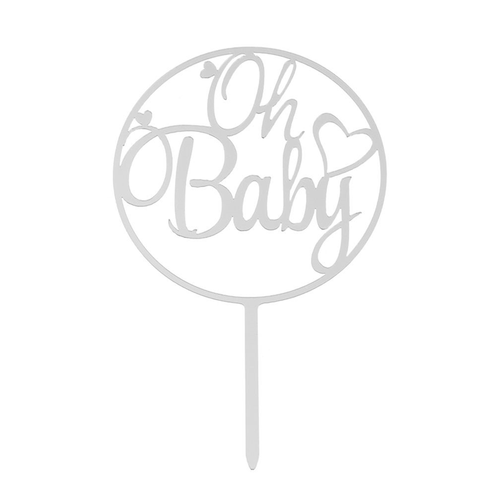 Topper Oh Baby με καρδιά στρόγγυλο απλό ασημί 16cm