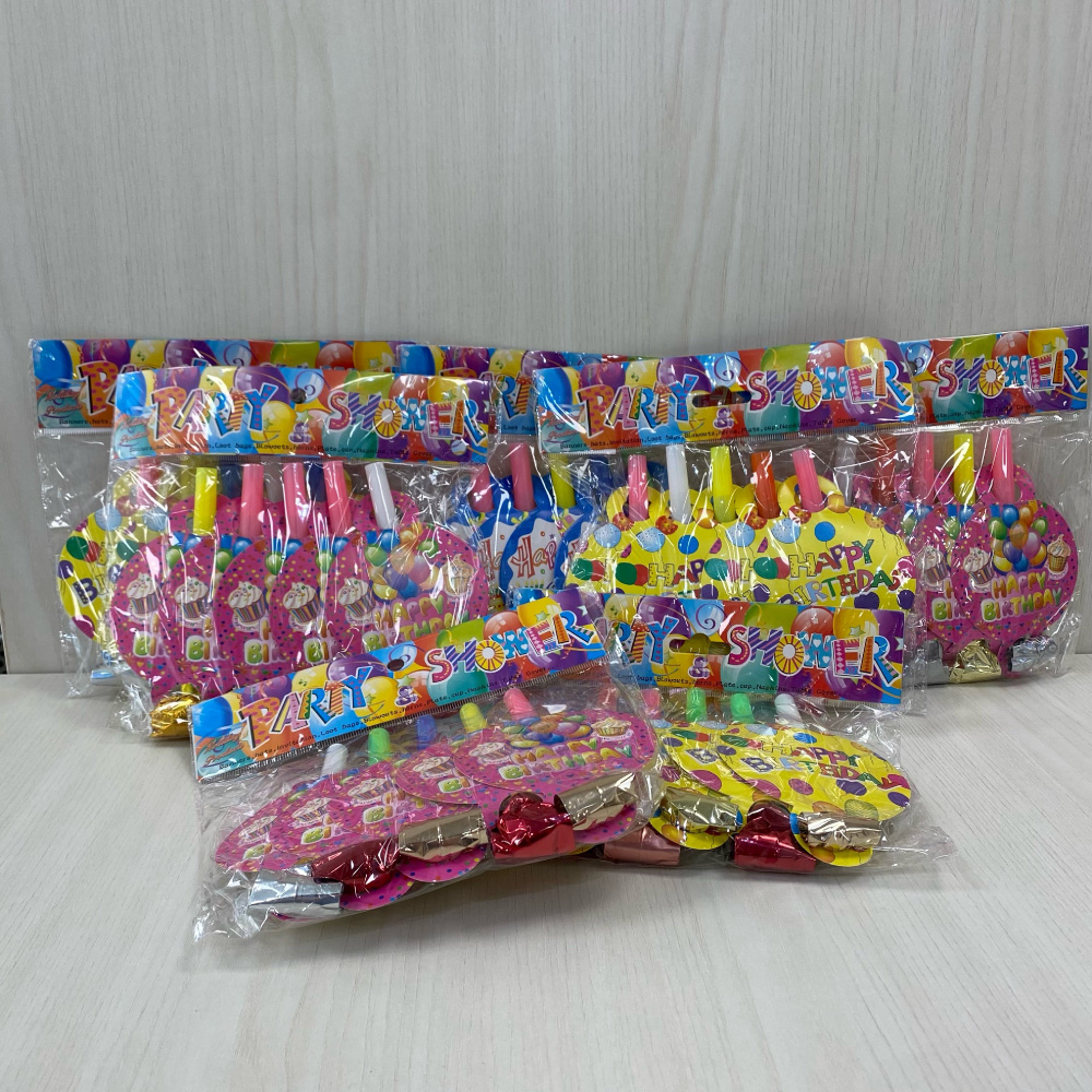 Φυσητήρια για πάρτυ πολύχρωμα μεταλλιζέ 5τεμ