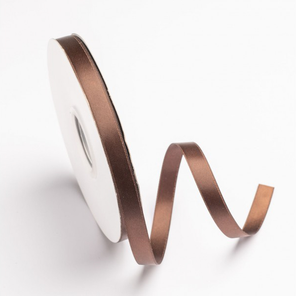 Κορδέλα σατέν καφέ με ούγια 12mm 50m διπλής όψης