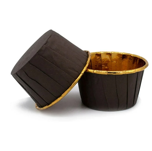 Θήκες cupcake σταθερές μαύρο με χρυσό 5cm 50τεμ