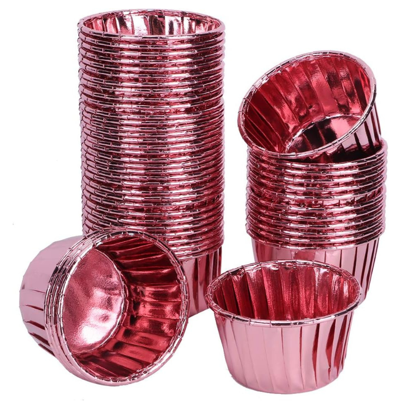 Θήκες cupcake σταθερές ροζ μεταλλιζέ 5cm 50τεμ