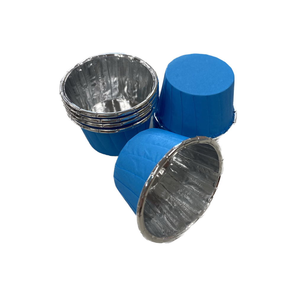 Θήκες cupcake σταθερές mini γαλάζιο με ασημί 3,8cm 50τεμ