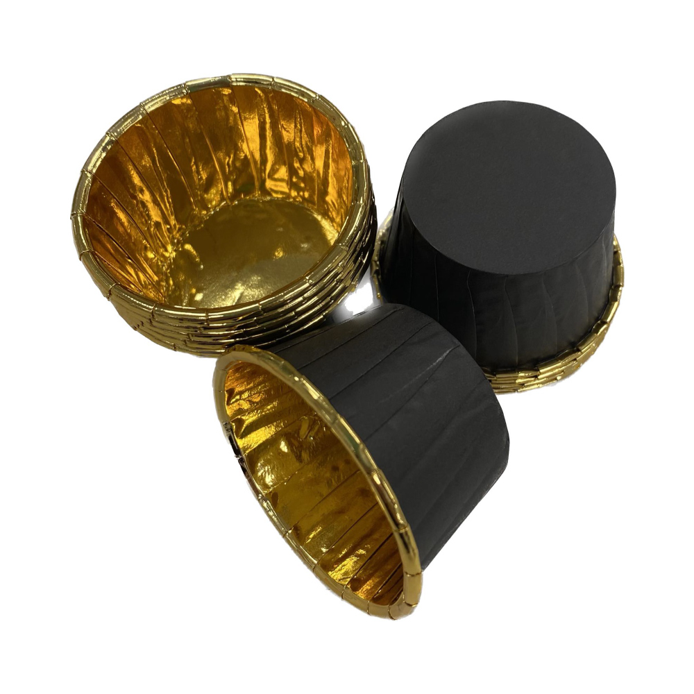 Θήκες cupcake σταθερές mini μαύρο με χρυσό 3,8cm 50τεμ