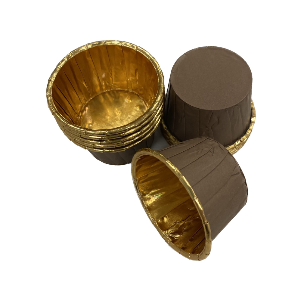 Θήκες cupcake σταθερές mini καφέ με χρυσό 3,8cm 50τεμ