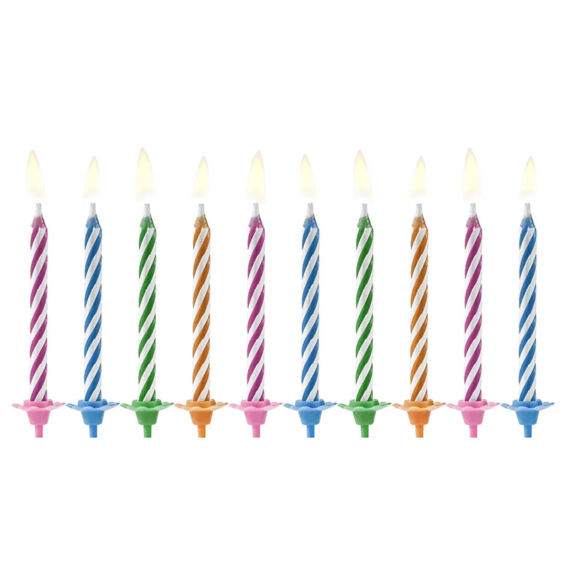 Κεριά πολύχρωμα ριγέ magic 6cm 10τεμ PartyDeco