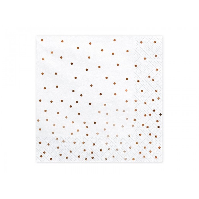 Χαρτοπετσέτες λευκές πουά ροζ χρυσό 33cm 20τεμ PartyDeco