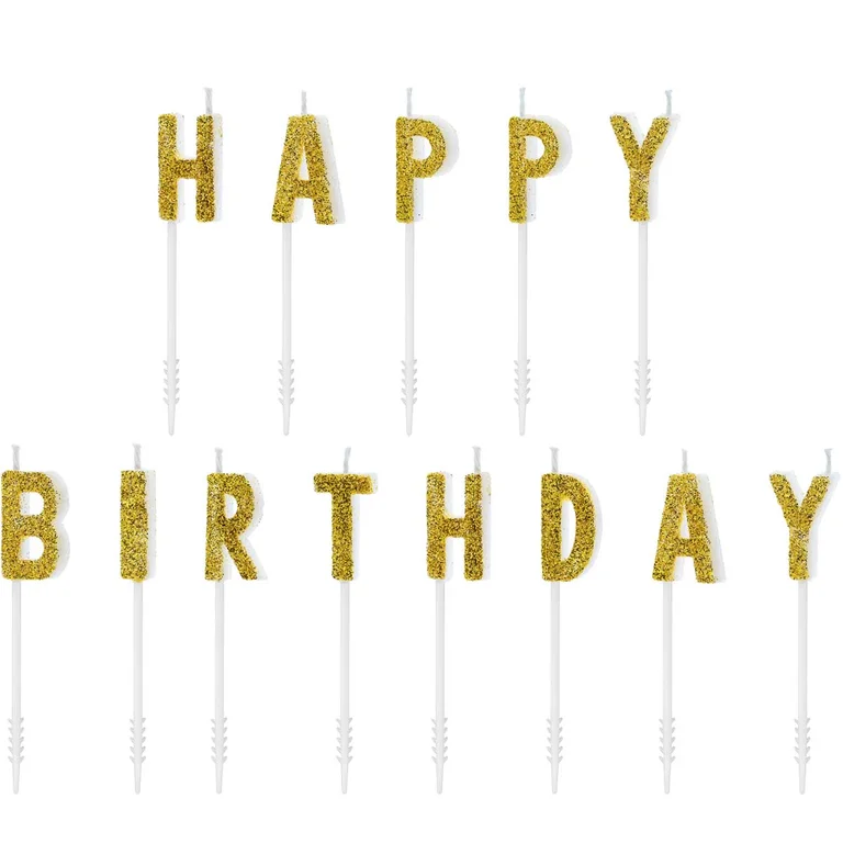 Κεριά Happy Birthday χρυσό 2,5cm PartyDeco