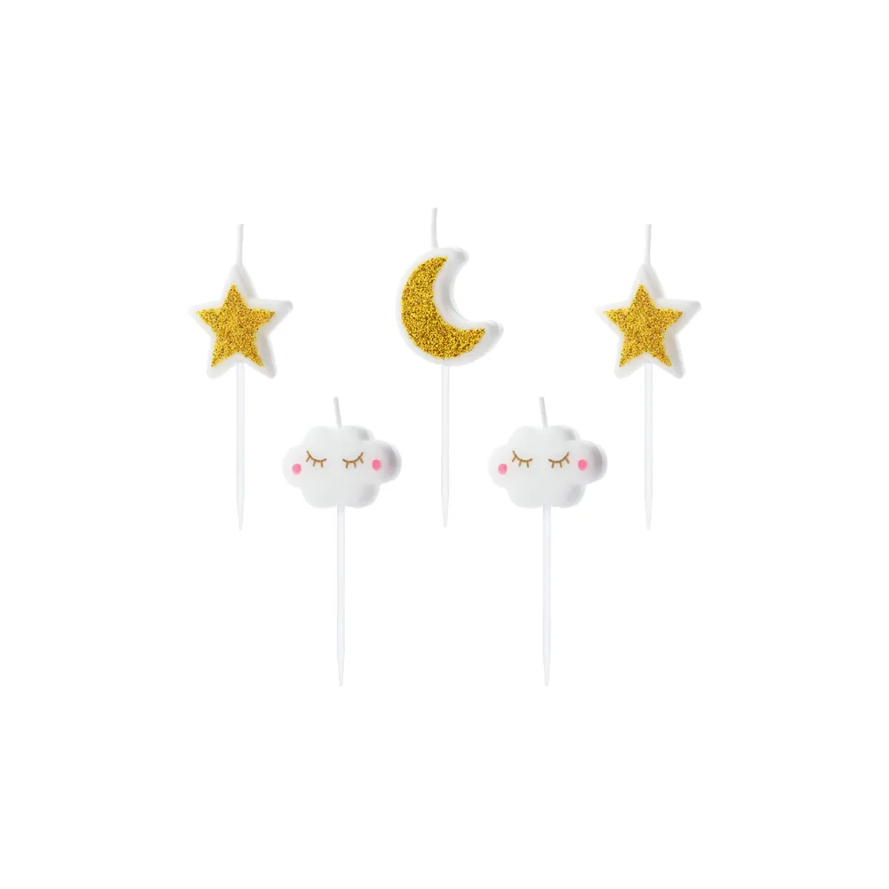 Κεριά συννεφάκια, αστέρι, φεγγάρι 2-3cm 5τεμ PartyDeco