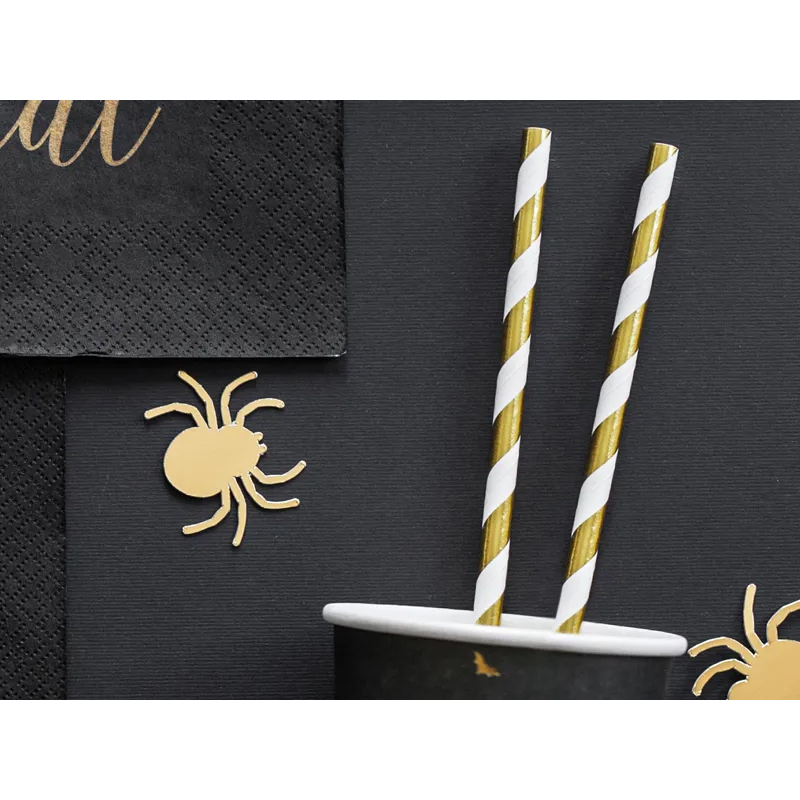 Καλαμάκια χάρτινα χρυσά ριγέ 10τεμ 19,5cm PartyDeco