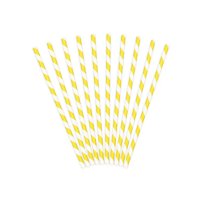 Καλαμάκια χάρτινα κίτρινα ριγέ 10τεμ 19,5cm PartyDeco