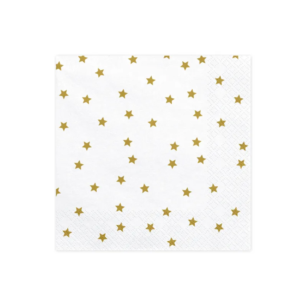 Χαρτοπετσέτες λευκές με χρυσά αστεράκια 33cm 20τεμ PartyDeco