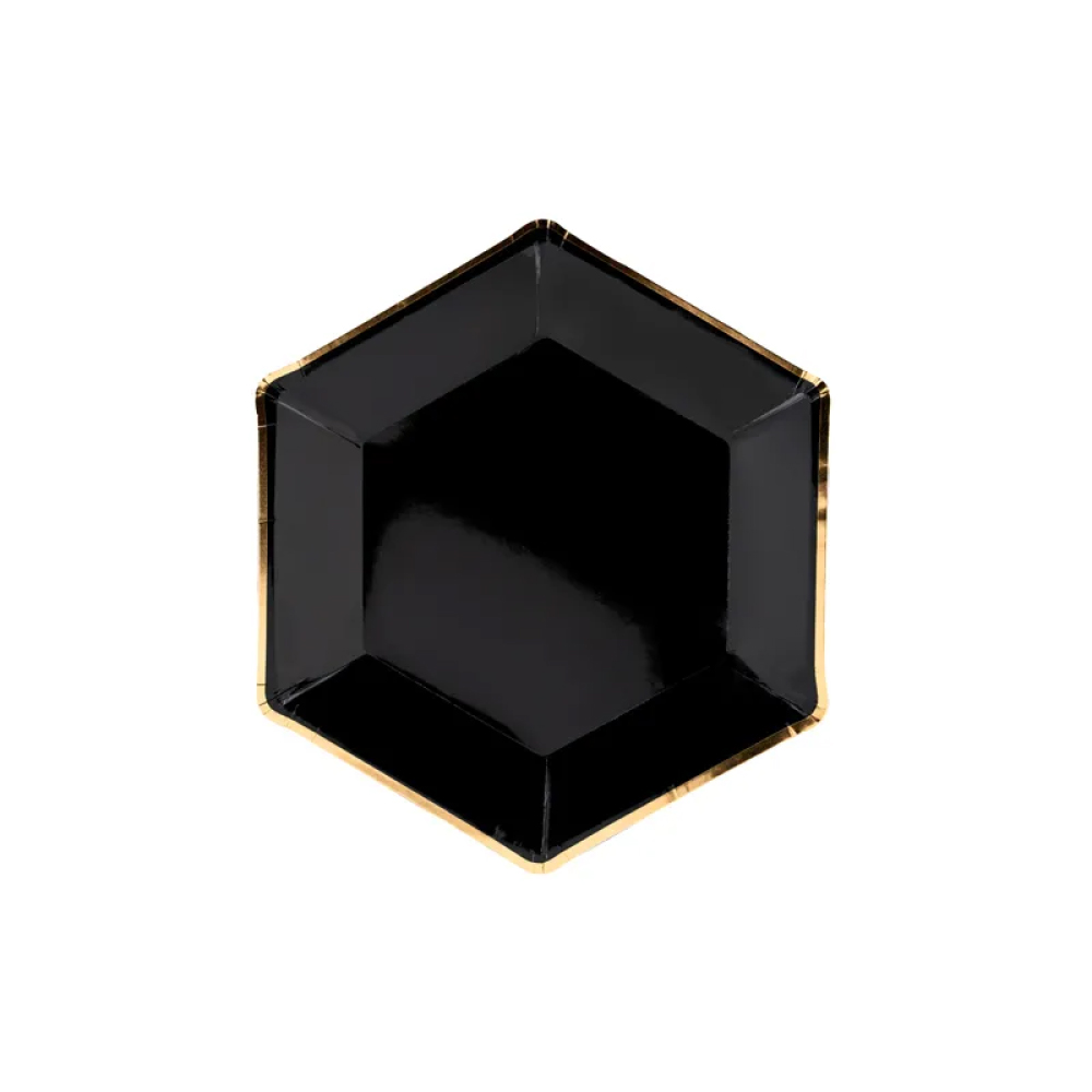 Πιάτα χάρτινα μαύρα με χρυσό περίγραμμα 23cm 6τεμ PartyDeco