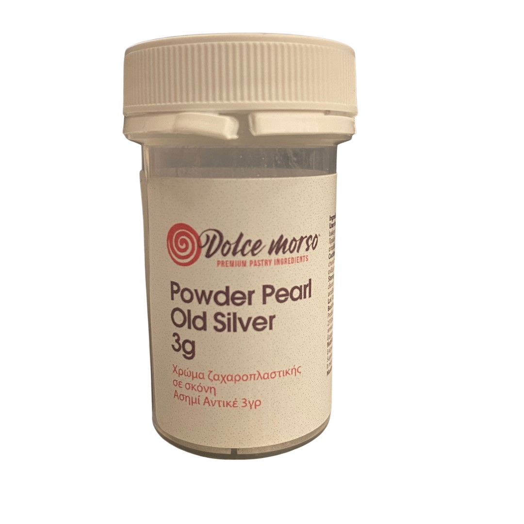 Χρώμα ζαχαροπλαστικής σκόνη ασημί pearl old silver 3γρ Dolce Morso