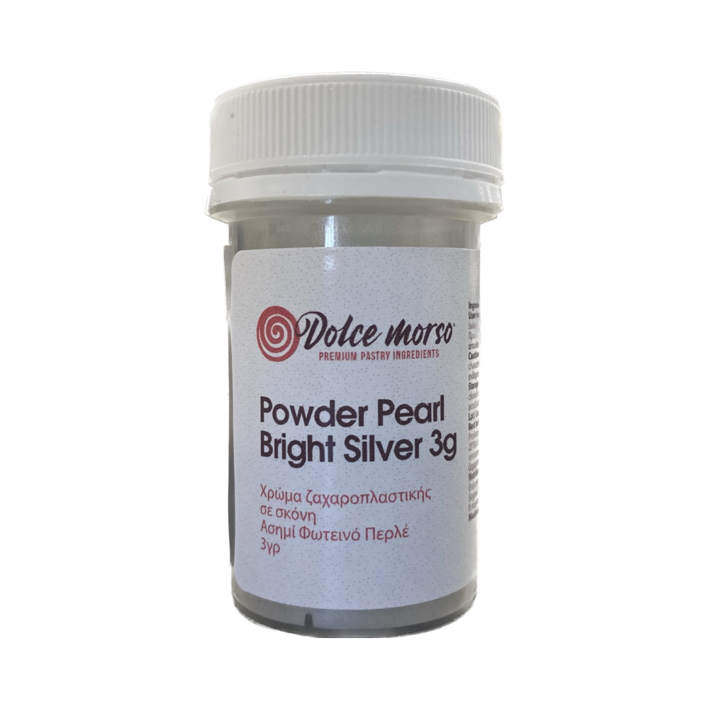 Χρώμα ζαχαροπλαστικής σκόνη ασημί pearl bright silver 3γρ Dolce Morso