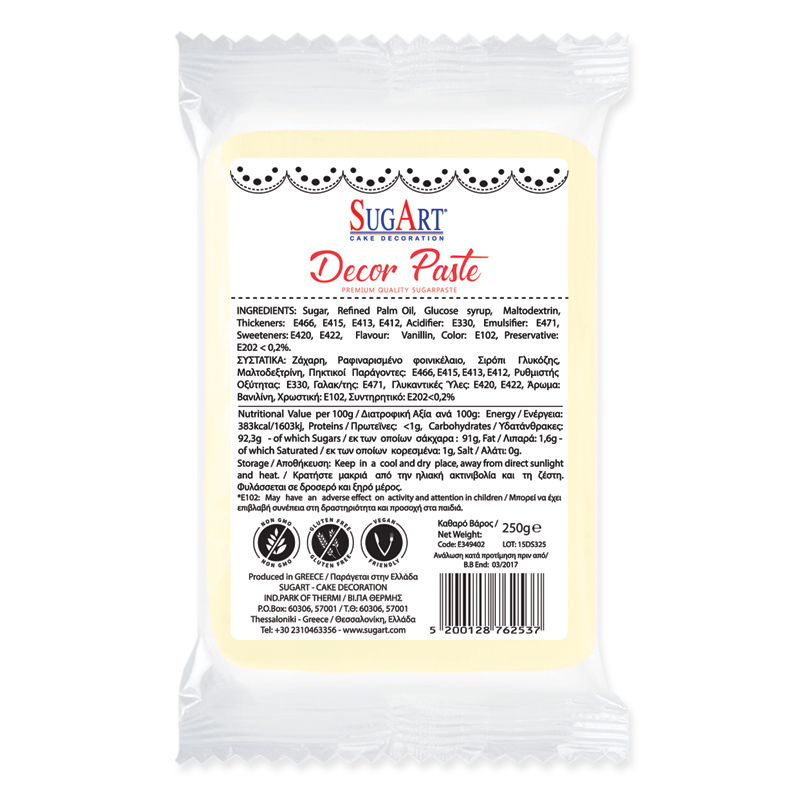 Ζαχαρόπαστα ιβουάρ λεμονί 250γρ Sugart