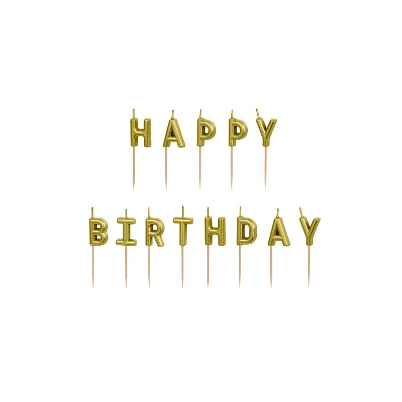 Κεριά Happy Birthday χρυσό 2,5cm PartyDeco