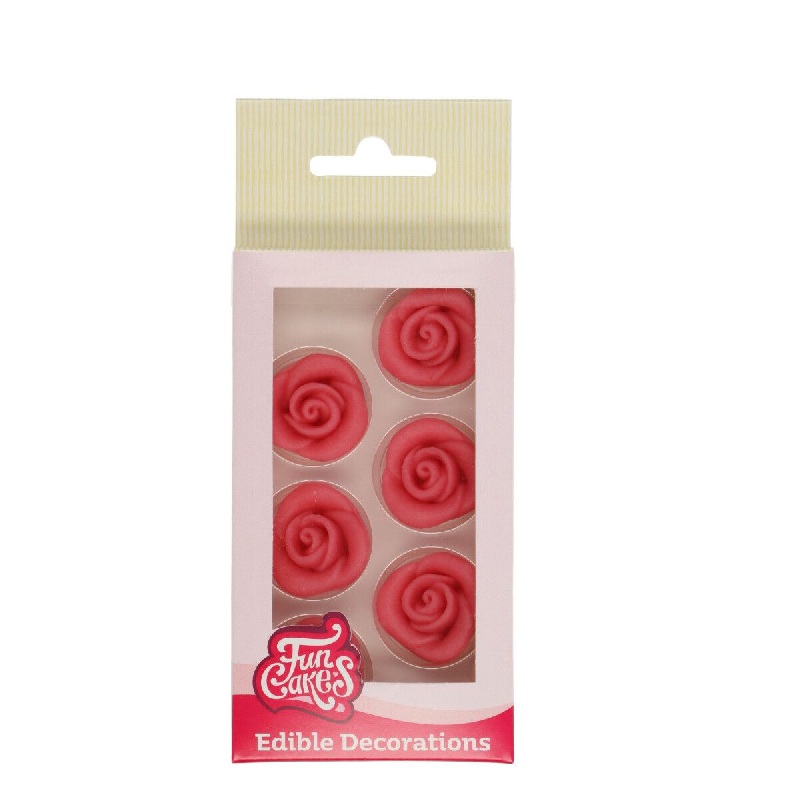 Τριαντάφυλλα ροζ φουξ από marcipan 6τεμ Funcakes