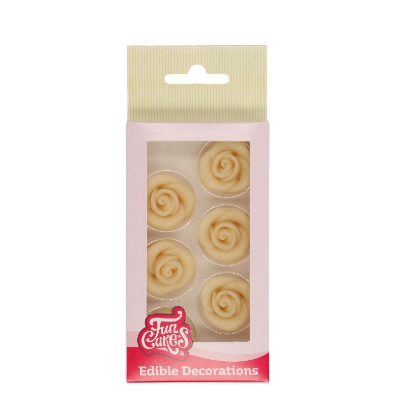 Τριαντάφυλλα λευκά από marcipan 6τεμ Funcakes