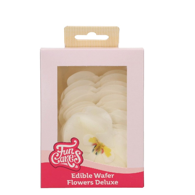 Ορχιδέες βάφλας λευκές μεσαίες Deluxe 10τεμ Funcakes