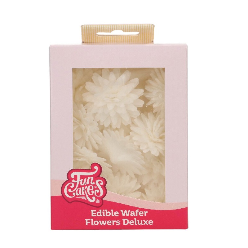 Mαργαρίτες βάφλας λευκές pompom 12τεμ Funcakes