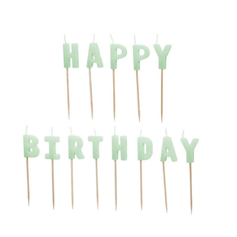 Κεριά Happy Birthday πράσινο ανοικτό 2,5cm PartyDeco