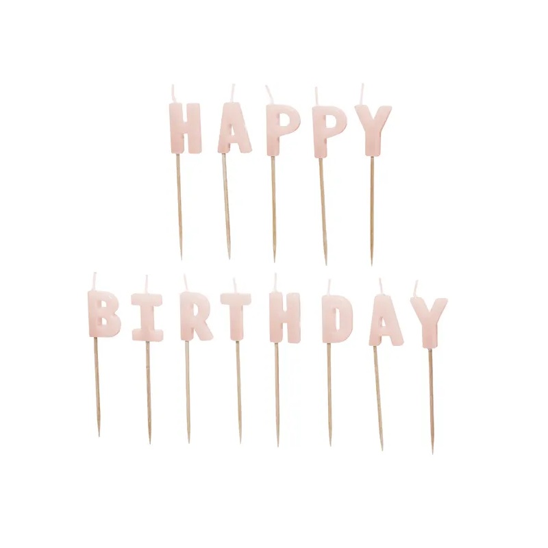 Κεριά Happy Birthday ροζ 2,5cm PartyDeco